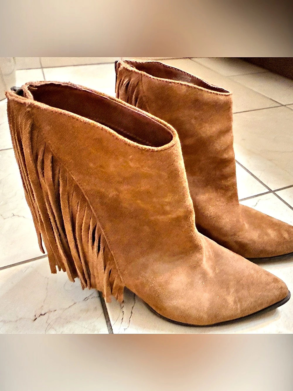 Steve Madden Countryy Fringe Western Heeled Boots Brown US 8